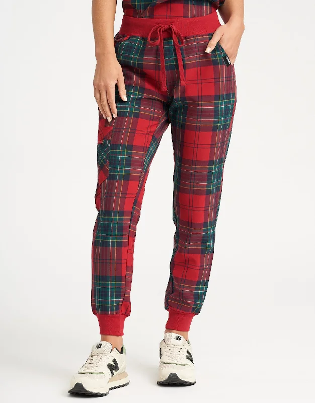 Essential Jogger Scrub Pants - Christmas Red Tartan Formal Stretch Pants