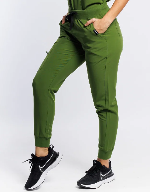 Essential Jogger Scrub Pants - Fern Green Trendy Wide-Legged Trousers