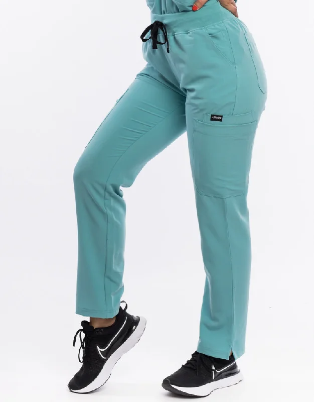 Essential Multi-Pocket Scrub Pants - Audrey Teal Casual Wide Pants