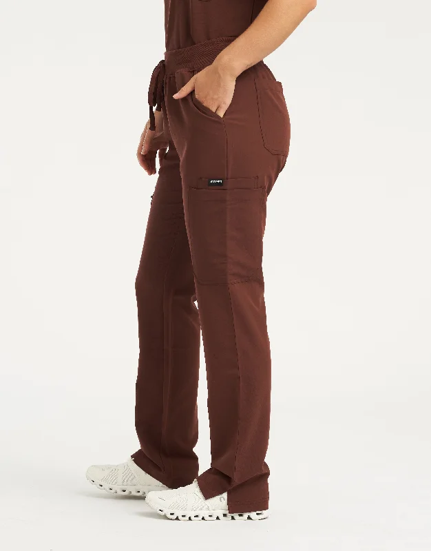 Essential Multi-Pocket Scrub Pants - Cocoa Comfy Zip-Up Pants