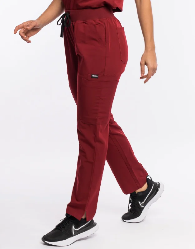 Essential Multi-Pocket Scrub Pants - Syrah Red High-Waist Jogger Pants