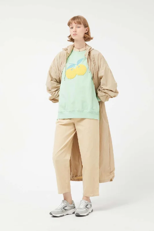 Fruit Sweatshirt Green Hoodie with Bell Sleeves Flared Feminine