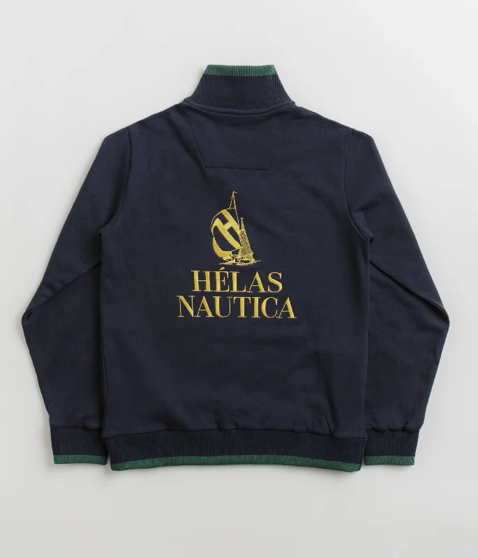 Helas x Nautica Quarter Zip Sweatshirt - Navy Hoodie with Ribbed Neckline Snug Warm