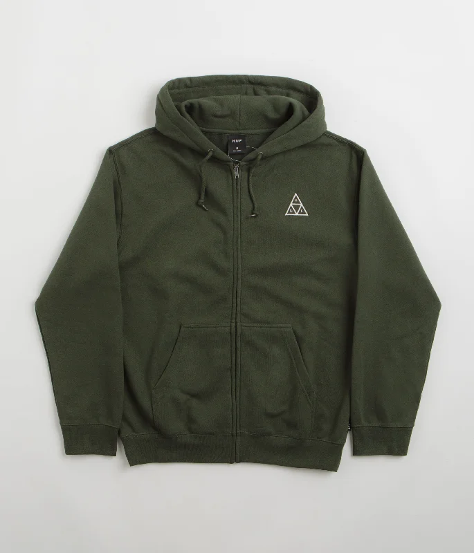 HUF Set TT Full Zip Hoodie - Hunter Green Hoodie with Ribbed Cuffs Snug Fit Comfort