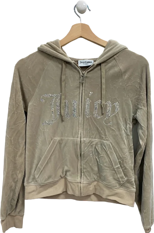 Juicy Couture Beige Velour Hoodie UK S Hoodie with Longline Fit Extended Stylish