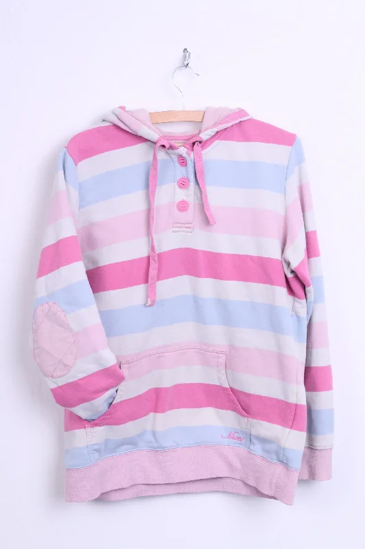 Musto Signature Womens L 42 Jumper Sweatshirt Hood Striped Cotton Pink Hoodie with Color Block Contrast Stylish