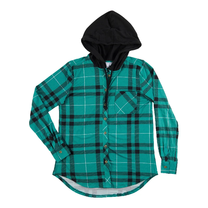 mySTYLE Women's North Country Plaid Hooded Shirt Hoodie with Typography Text Message