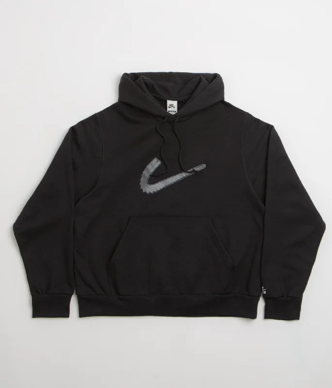 Nike SB N Swoosh Hoodie - Black / White Hoodie with Drawstring Waist Adjustable Fitted