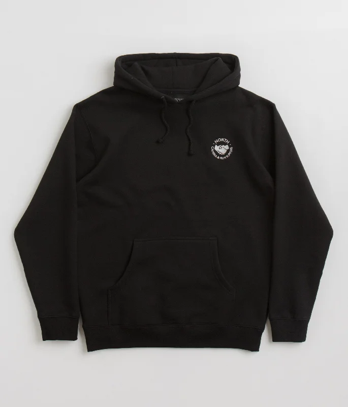 North Supplies Logo Hoodie - Black / White Hoodie with Raw Hem Edgy Unfinished