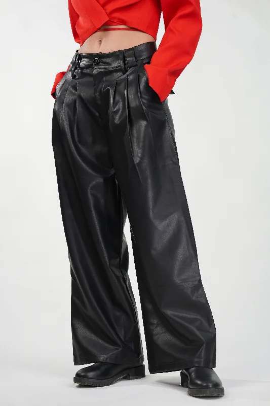 Obsidian Leather High-Waist Pants Modern Bootcut Pants