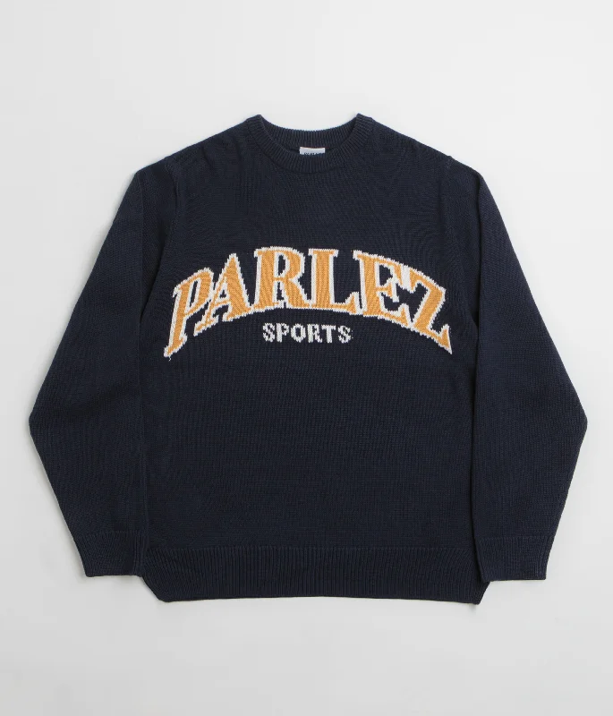 Parlez Phelan Crewneck Sweatshirt - Navy Hoodie with Hem Patch Decorative Personalized