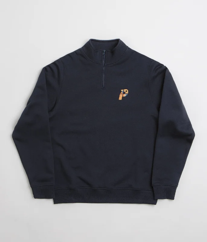 Parlez Warner 1/4 Zip Sweatshirt - Navy Hoodie with Hood Adjustable Protection