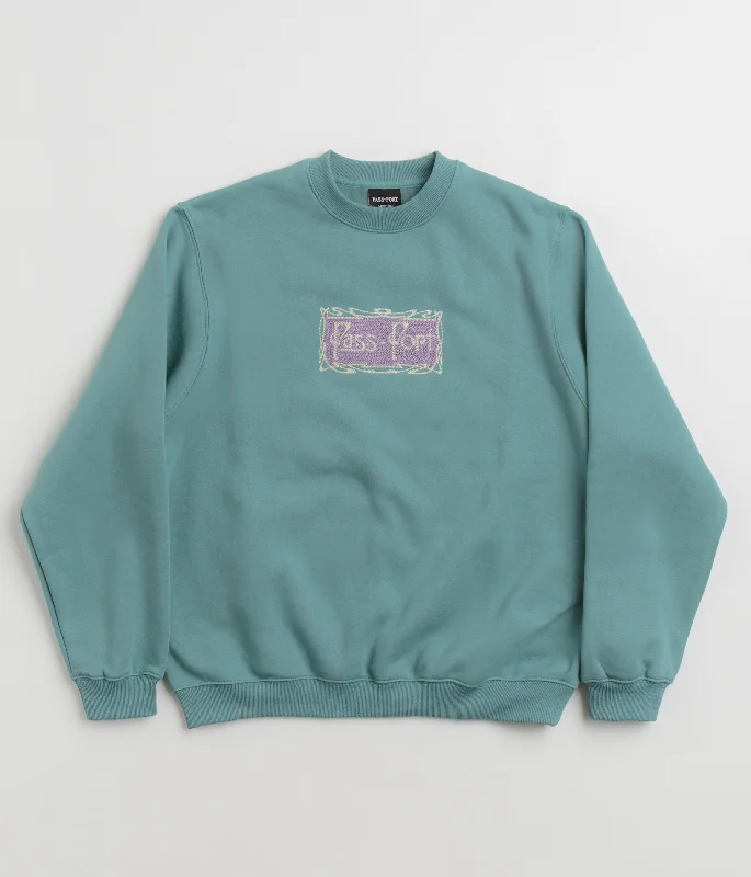 Pass Port Plume Crewneck Sweatshirt - Washed Out Teal Hoodie with Cropped Fit Short Trendy