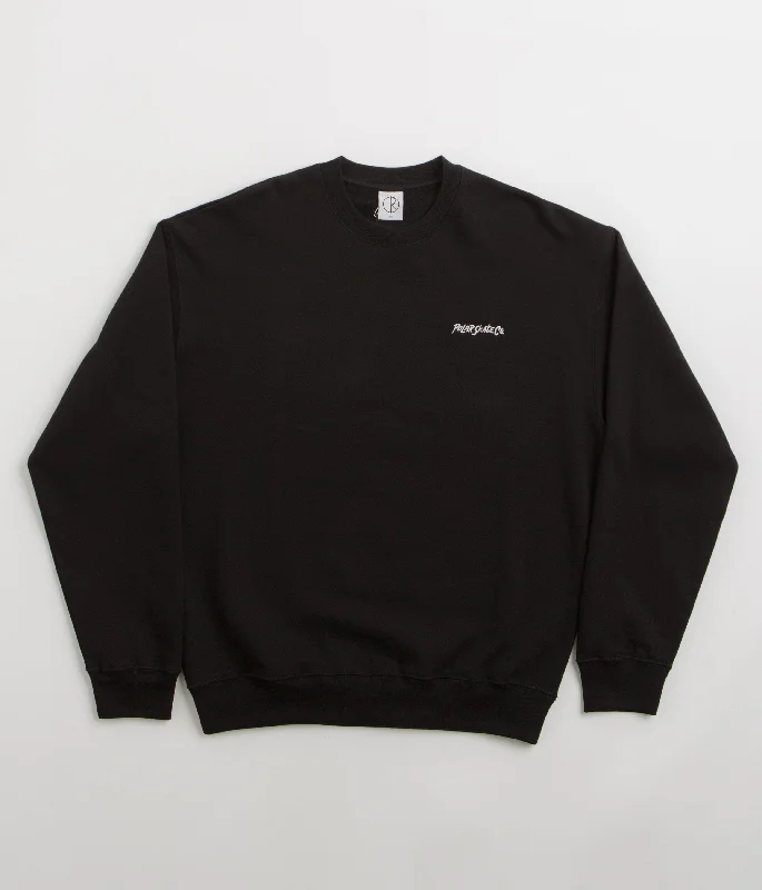 Polar Surf Logo Dave Crewneck Sweatshirt - Black Hoodie with Hem Frayed Vintage Worn