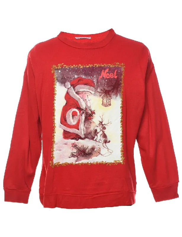 Santa Claus Christmas Sweatshirt - L Hoodie with Pastel Soft Subtle