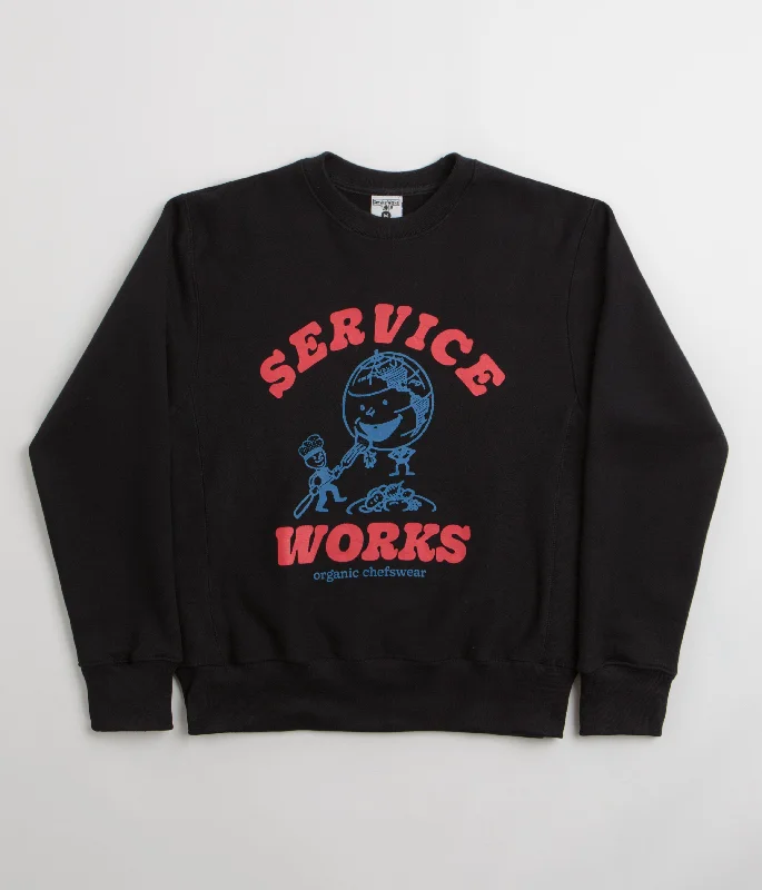 Service Works Organic Chefswear Crewneck Sweatshirt - Black Hoodie with Raw Hem Edgy Unfinished