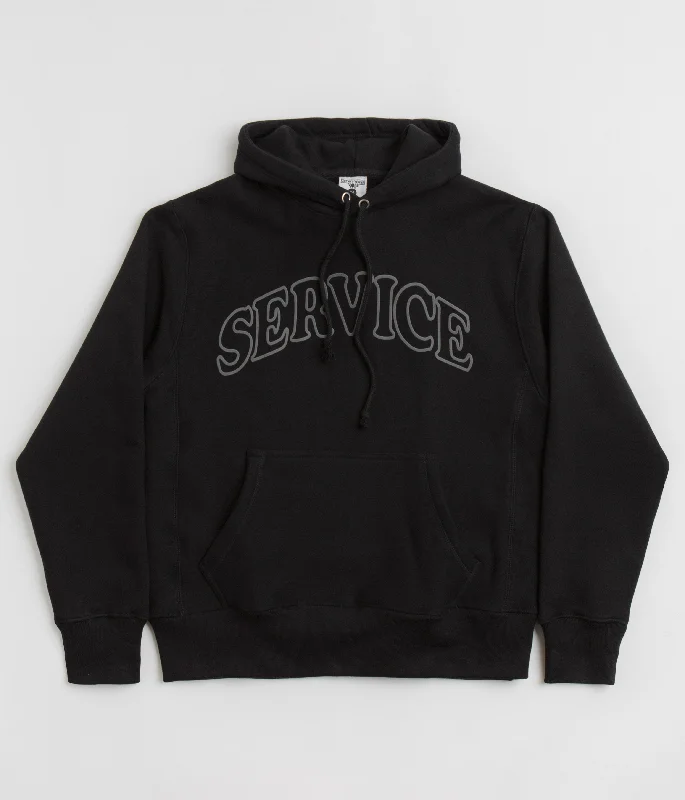 Service Works Service Arch Logo Hoodie - Black Hoodie with Ribbed Cuffs Snug Fit Comfort