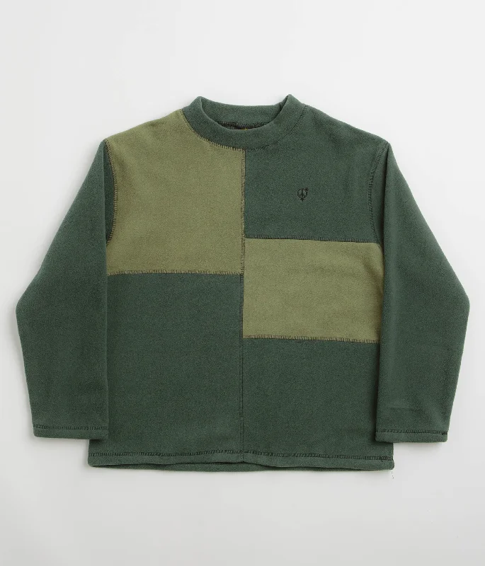 Sexhippies Box Fleece Crewneck Sweatshirt - Forest / Olive Hoodie with Stripes Bold Sporty