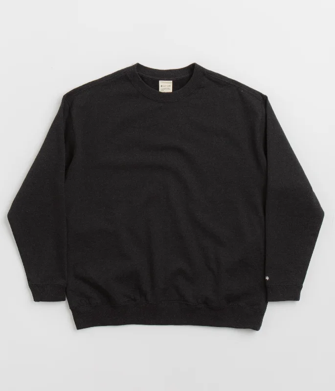 Snow Peak Recycled Cotton Crewneck Sweatshirt - Black Cotton Hoodie Fleece Lining Warmth