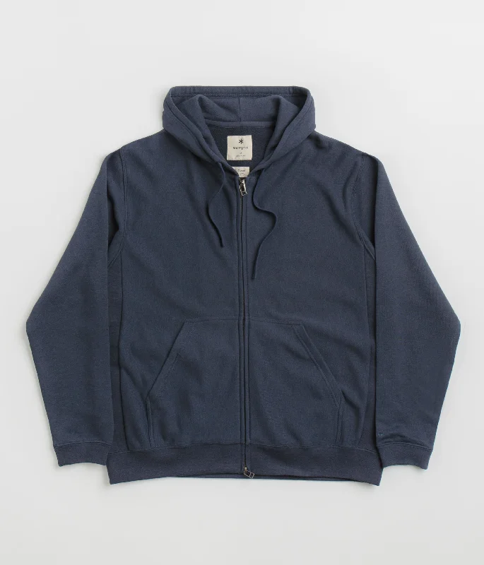 Snow Peak Takibi Zip Hoodie - Navy Hoodie with High-Low Hem Asymmetrical Trendy