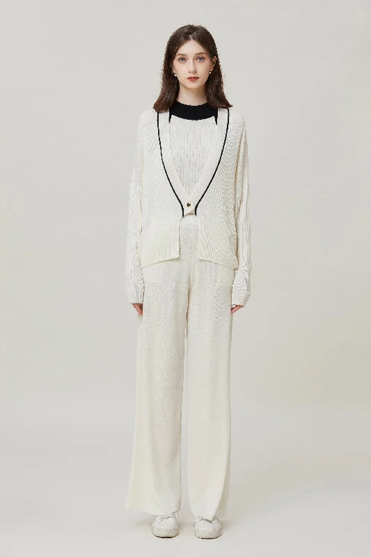 Sylphide | Sian White Wool Blend Pants Formal Linen Trousers