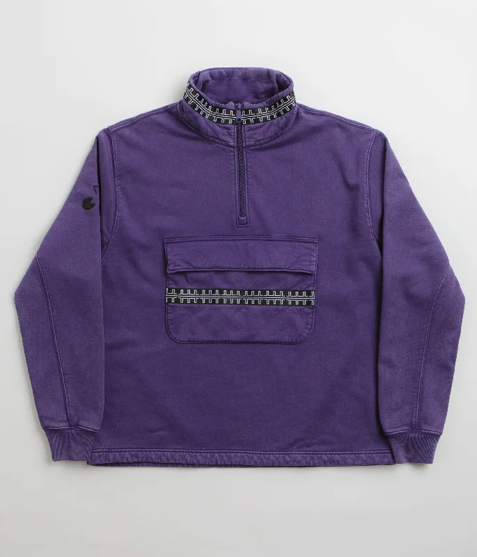 The Trilogy Tapes Pulse Tape Funnel Neck Sweatshirt - Purple Hoodie with Hem Frayed Vintage Worn