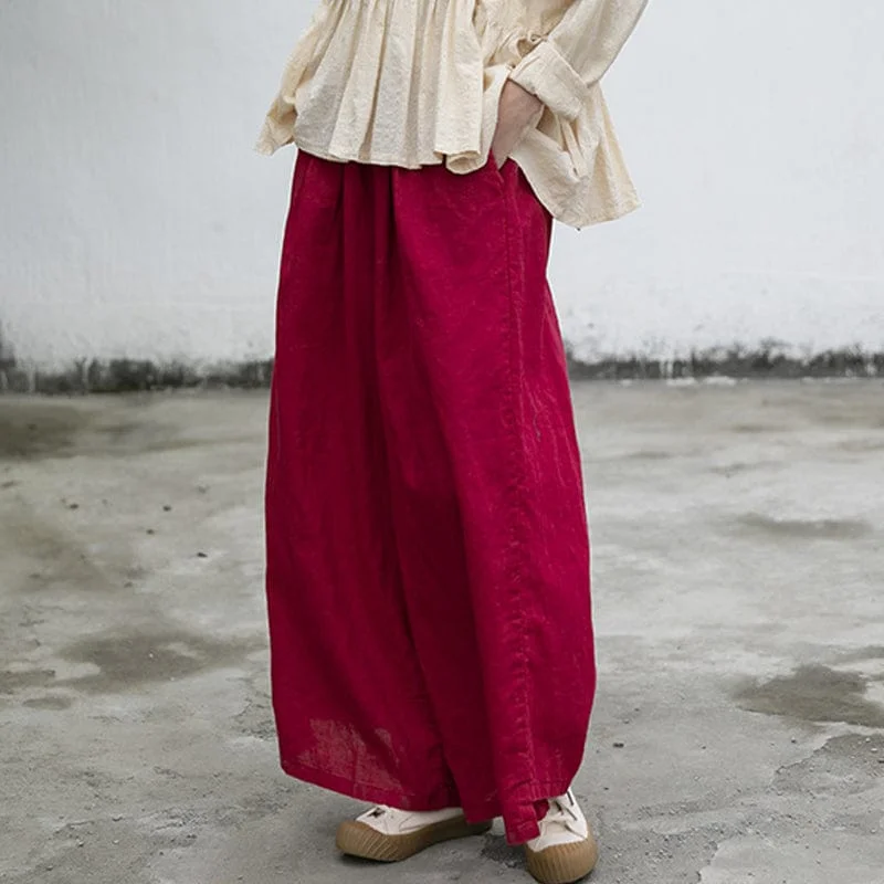 Vibrant Red Cotton Linen Palazzo Pants | Lotus Relaxed Lounge Trousers