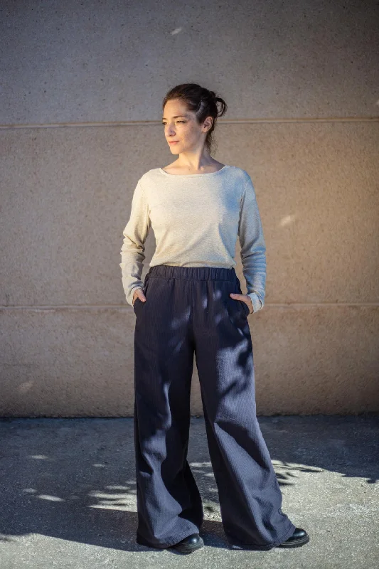 Wide Pants Marta - Reversed Corduroy - Black Casual Track Pants