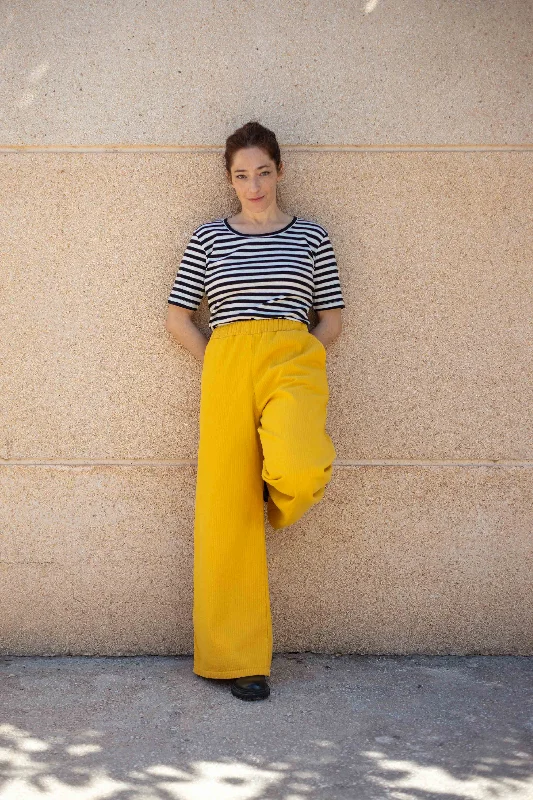 Wide Pants Marta - Reversed Corduroy - Yellow Formal Dress Pants