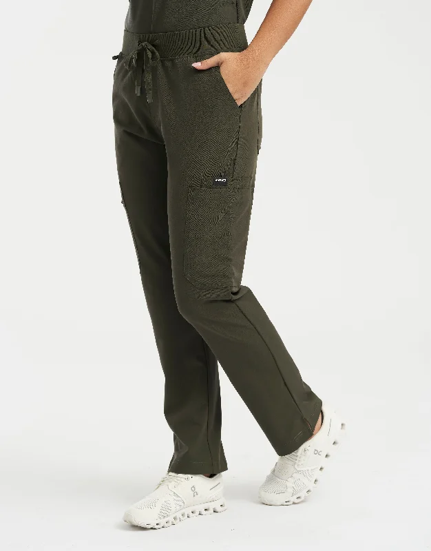 Essential Multi-Pocket Scrub Pants - Khaki Green Wide-Legged Palazzos