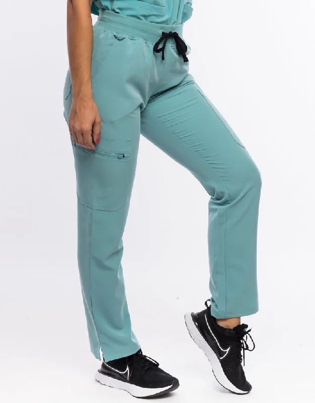 Essential Multi-Pocket Scrub Pants (Sample) - Audrey Teal Slim-Fit Khaki Pants