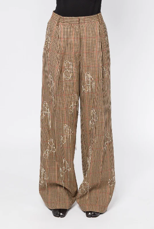 Dries Van Noten Porter Embroidered Pants in Rust Stylish Paperbag Waist Pants