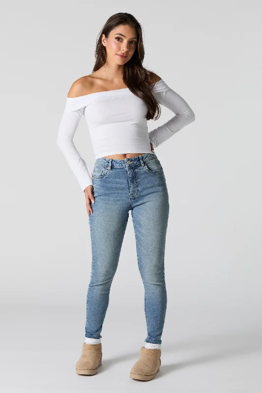 Medium Wash Stretch High Rise Skinny Jean Stylish High-Waist Jeans