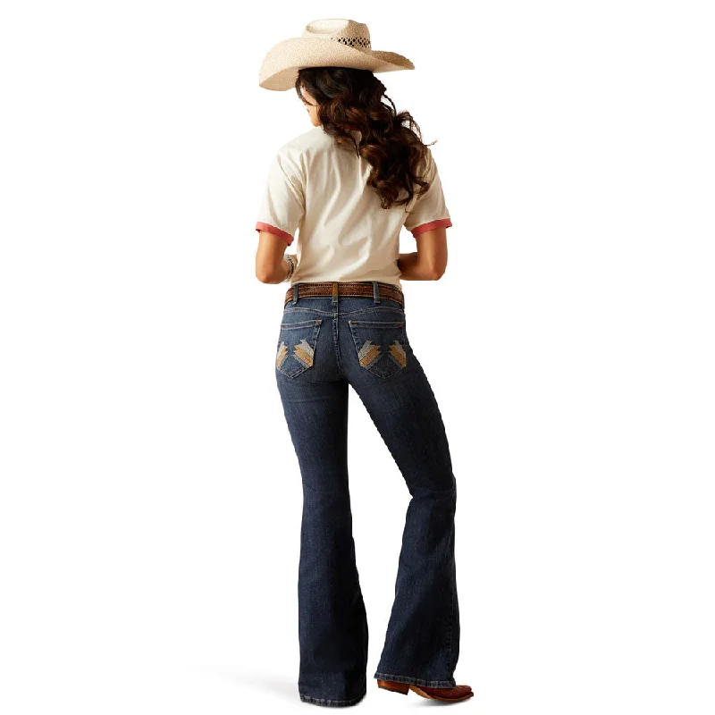 10048273 Ariat Women's Perfect Rise Paulina Flare Jean - Florida Chic Rip-Detail High-Waist Jeans