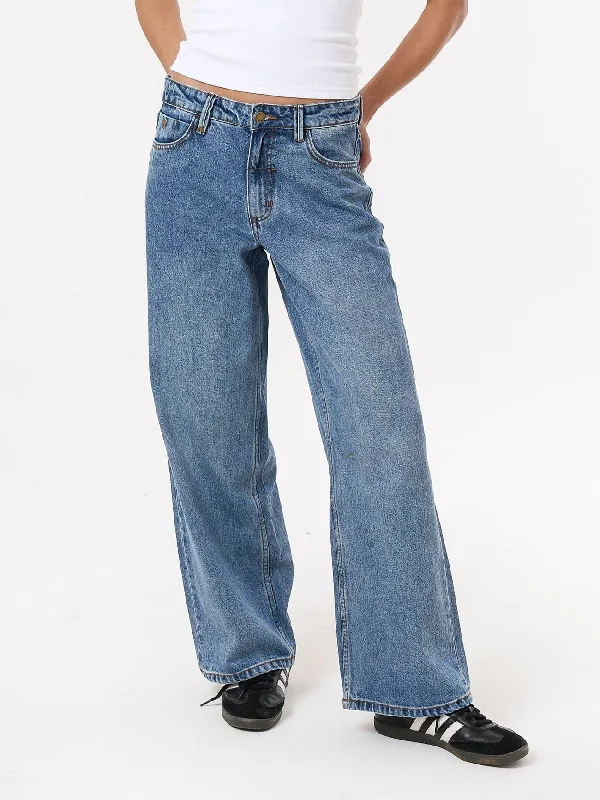 Billie Low Baggie Jean - Weathered Blue Comfortable Stretch Denim Jeans