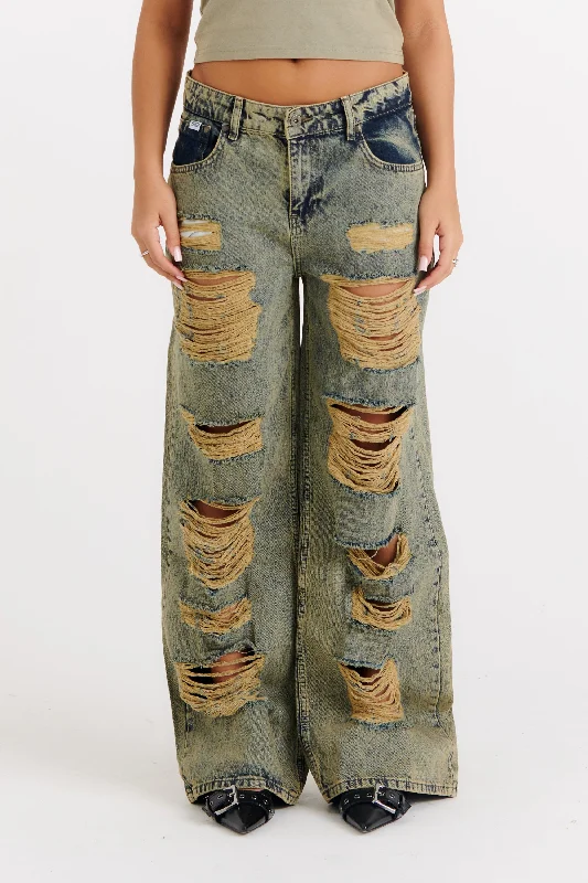 Dirty Wash Shredded Release Jean Stylish High-Rise Mom Jeans