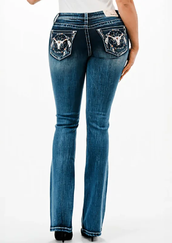 Grace in LA Wmns Steer Head Jean Fashionable Straight Cut Jeans