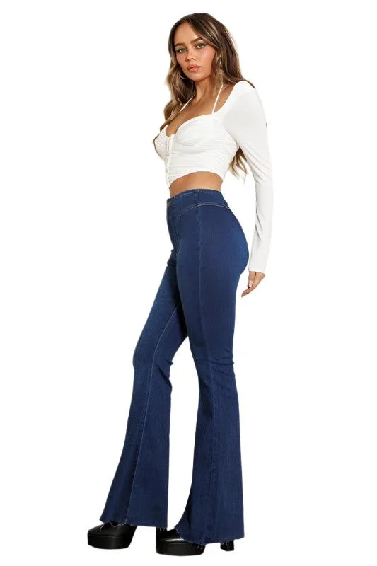 High Waisted Flare Jean Dark Stone Casual Skinny Fit Jeans