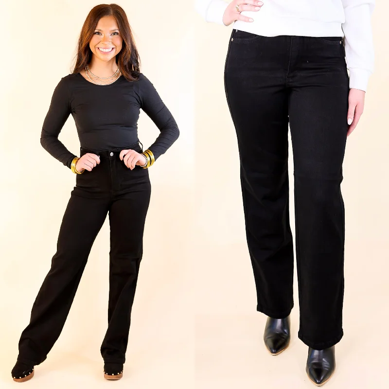 Judy Blue | Perfect Fit High Waisted Tummy Control Classic Straight Leg Jean in Black Cozy Stretch High-Waist Jeans