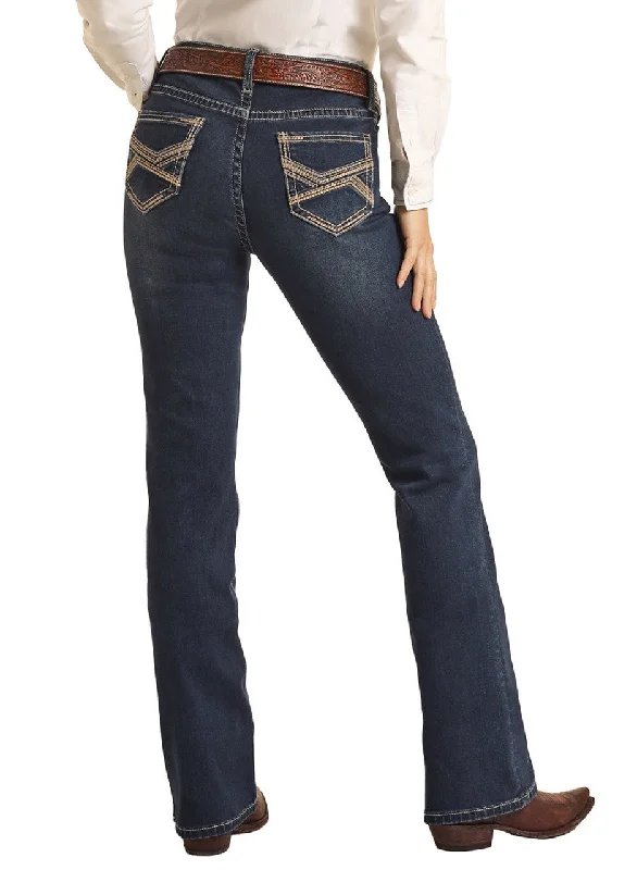 Petal Stitch Embroidered Riding Jean by Rock & Roll Trendy Skinny High-Waist Jeans