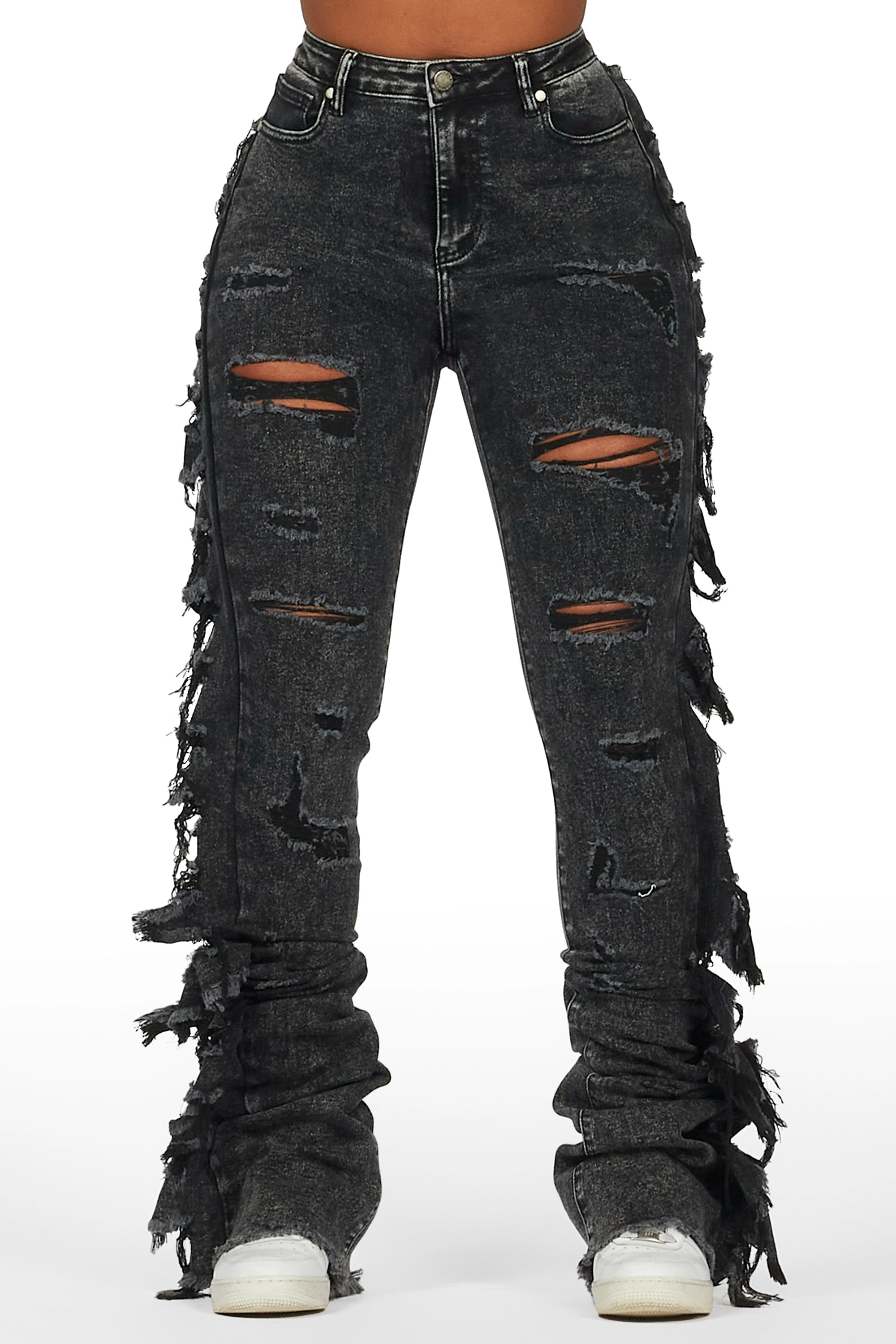 Cataleya Black Wash Super Stacked Jean Chic Faded Blue Jeans