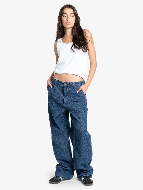 Slouch Carpenter Jean - Double Indigo Rinse Trendy Pleated Waist Jeans