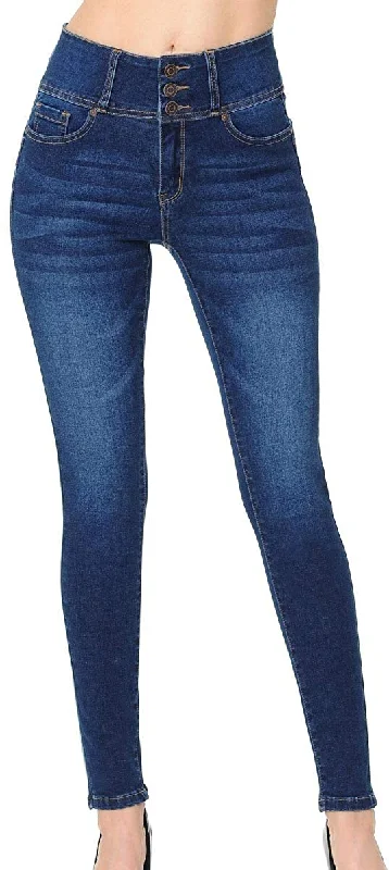 Wax Women's High-Rise Push-Up Super Comfy 3 Button Skinny Jean Comfortable Boyfriend Jeans