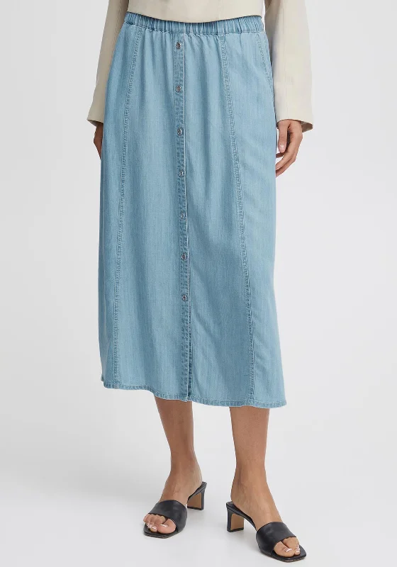 B.Young Lana Button Placket Midi Denim Skirt, Light Blue Denim linen skirt natural