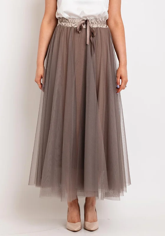 D.E.C.K By Decollage Tulle Midi Skirt, Taupe lace skirt delicate