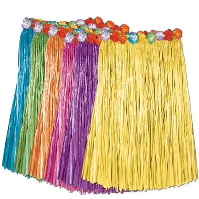 Deluxe Child Grass Hula Skirt - Assorted Colours - 68.6cm - Each a-line skirt cut