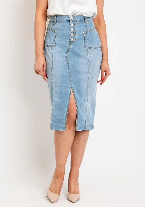 Eva Kayan Denim Button Midi Skirt, Light Blue casual skirt length