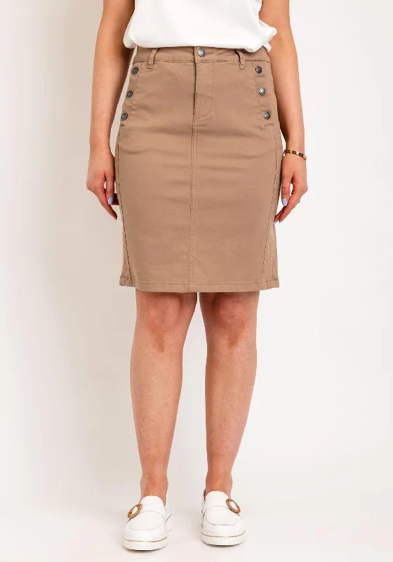 Fransa Lomax Knee Length Skirt, Tan leather skirt bold