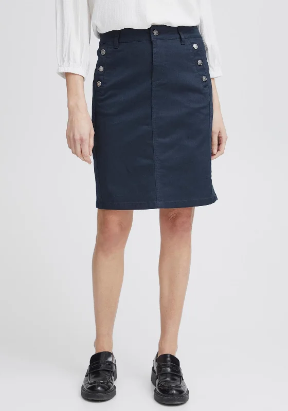 Fransa Lomax Knee Length Skirt, Navy asymmetrical skirt cut