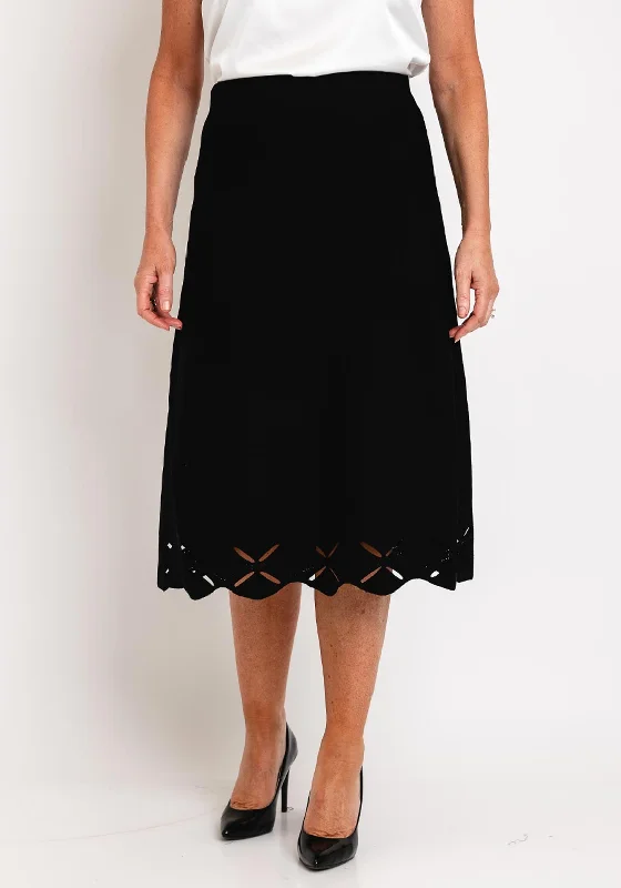 Gerry Weber Cut-Out Pattern Trim Midi Skirt, Black velvet skirt luxury